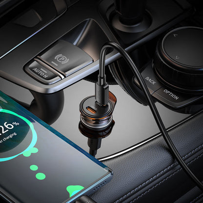 Biloplader med Lightning-kabel HOCO NZ16B, 45W, 3A, 2 x USB-C, Grå