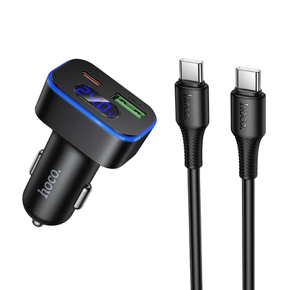 Biloplader med USB-C kabel HOCO Z63B Display, 48W, 3A, 1 x USB-A - 1 x USB-C, Sort