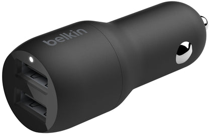 Biloplader med Lightning-kabel Belkin BoostCharge Dual, 24W, 2.4A, 2 x USB-A, Sort CCD001bt1MBK