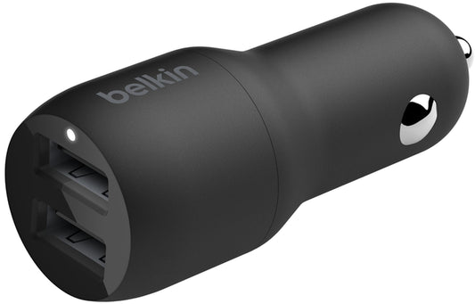 Biloplader med USB-C-kabel Belkin BoostCharge Dual, 24W, 2,4A, 2 x USB-A, Sort CCE001bt1MBK