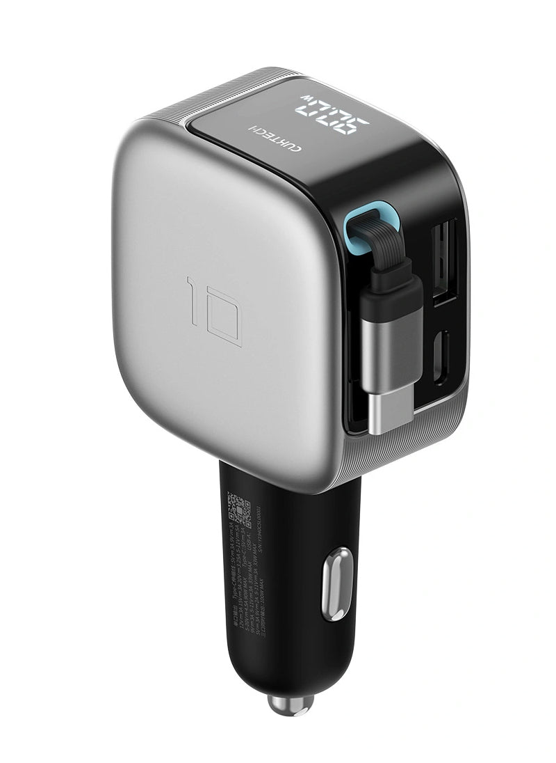 Biloplader med USB-C-kabel Cuktech CC903P Display, 100W, 5A, 1 x USB-A - 1 x USB-C, Grå