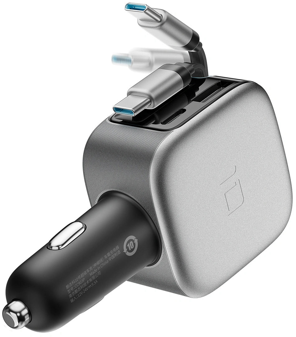 Biloplader med USB-C-kabel Cuktech CC903P Display, 100W, 5A, 1 x USB-A - 1 x USB-C, Grå