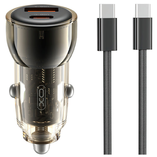Biloplader med USB-C kabel XO Design CC60, 60W, 3A, 1 x USB-A - 1 x USB-C, Sort
