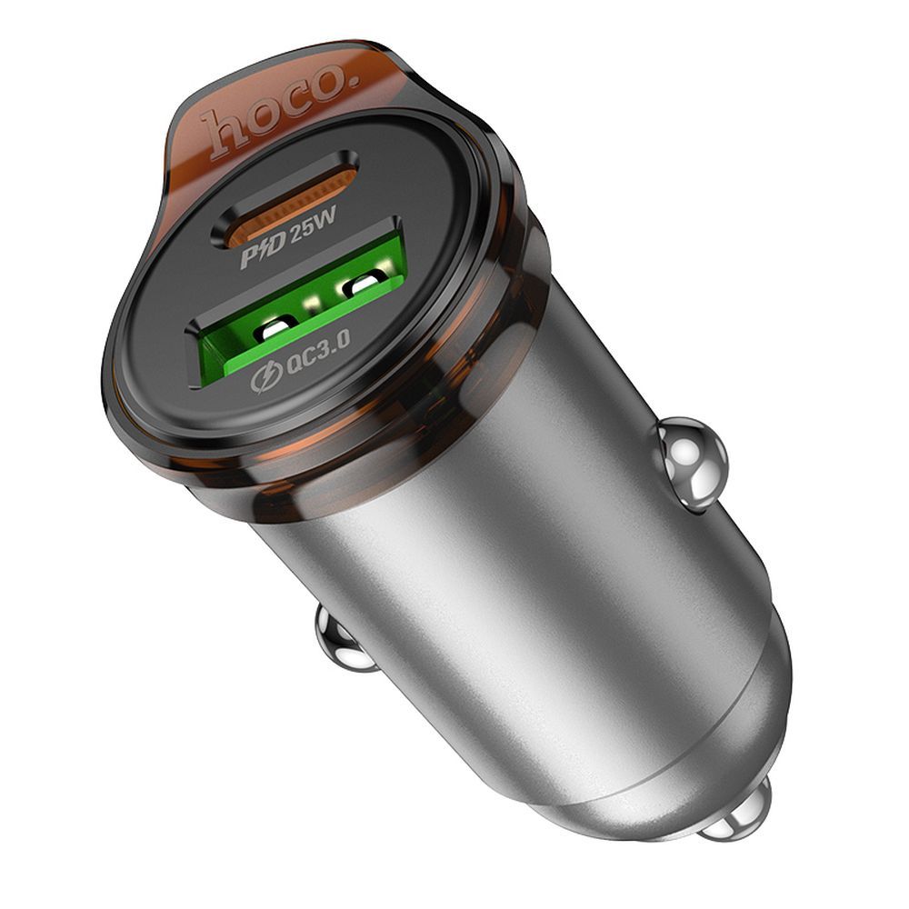 Biloplader med Lightning-kabel HOCO NZ16A, 43W, 3A, 1 x USB-A - 1 x USB-C, Grå