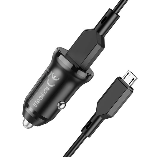 Biloplader med microUSB-kabel Borofone BZ18, 18W, 3A, 1 x USB-A, Sort