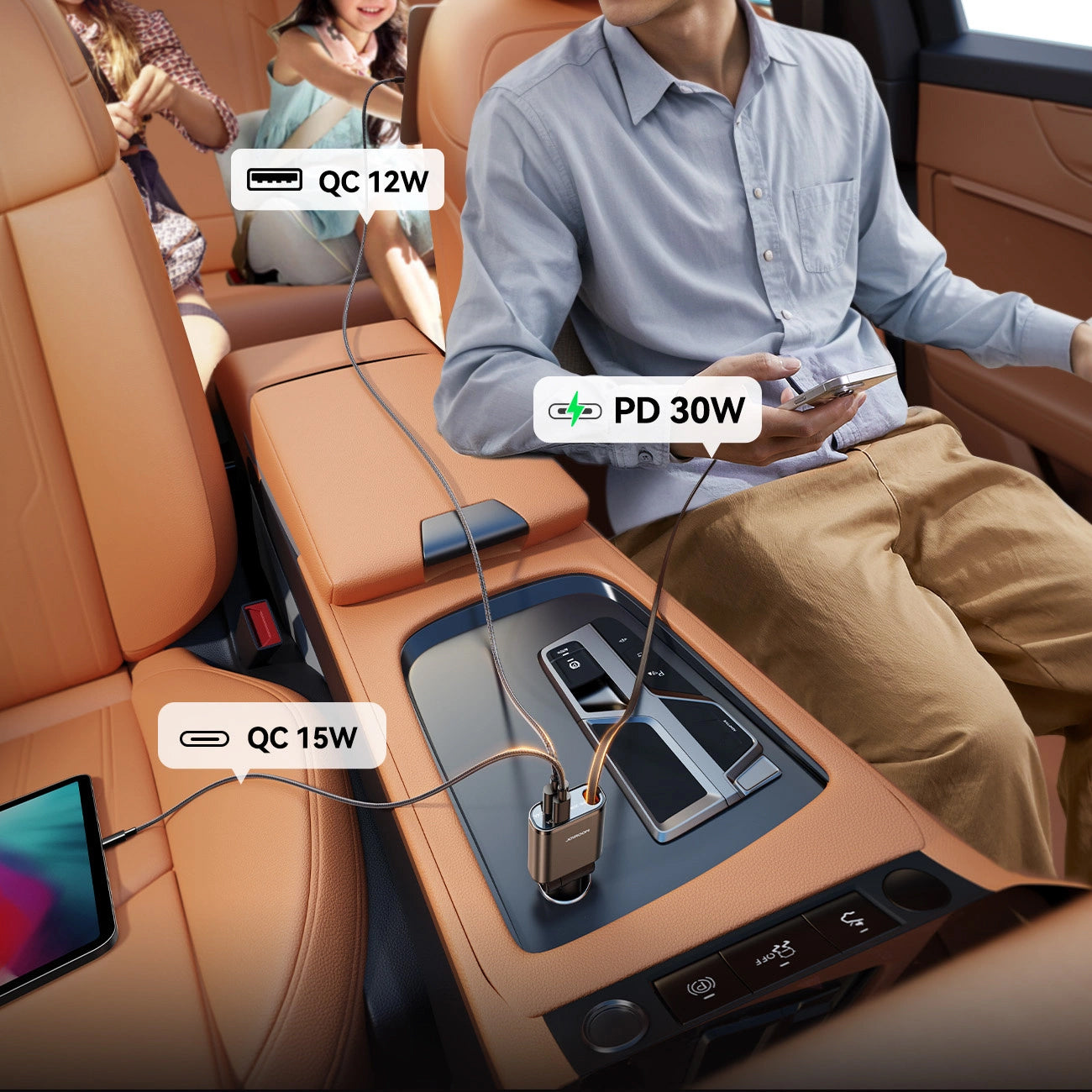 Biloplader med USB-C kabel Joyroom JR-CCL07, 30W, 3A, 1 x USB-A - 1 x USB-C, Grå