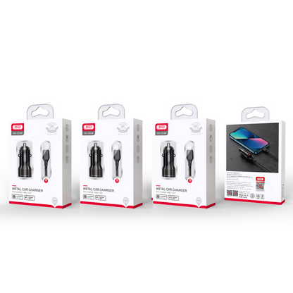 Biloplader med USB-C kabel XO Design CC48, 12W, 2.4A, 2 x USB-A, Grå