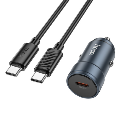 Biloplader med USB-C-kabel HOCO Z57, 30W, 3A, 1 x USB-C, Grå
