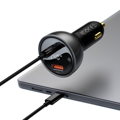 Biloplader med USB-C kabel fra Baseus, 140W, 5A, 1 x USB-A - 1 x USB-C, Sort CGZX070001