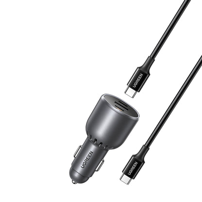 Biloplader med USB-C kabel UGREEN EC705, 130W, 5A, 1 x USB-A - 2 x USB-C, Grå