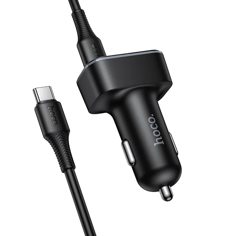 Biloplader med USB-C kabel HOCO Z63B Display, 48W, 3A, 1 x USB-A - 1 x USB-C, Sort