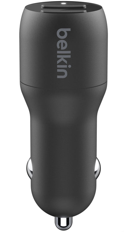 Belkin BoostCharge Dual USB-C Cable Car Charger, 24W, 2.4A, 2 x USB-A, Black CCE001bt1MBK