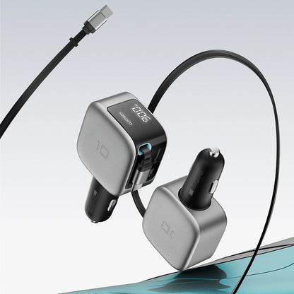 Biloplader med USB-C-kabel Cuktech CC903P Display, 100W, 5A, 1 x USB-A - 1 x USB-C, Grå