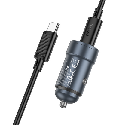 Biloplader med USB-C-kabel HOCO Z57, 30W, 3A, 1 x USB-C, Grå