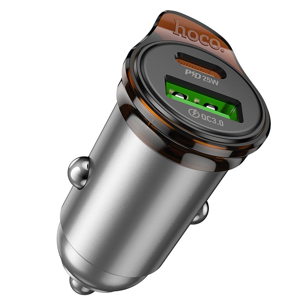 Car Charger with USB-C Cable HOCO NZ16A, 43W, 3A, 1 x USB-A - 1 x USB-C, Gray
