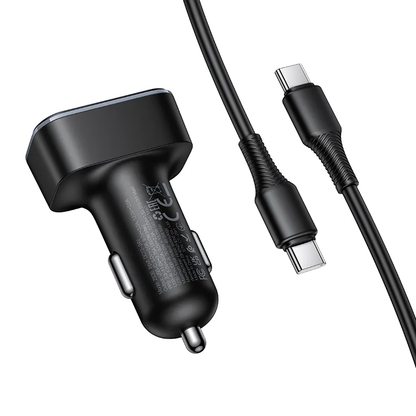 Biloplader med USB-C kabel HOCO Z63B Display, 48W, 3A, 1 x USB-A - 1 x USB-C, Sort