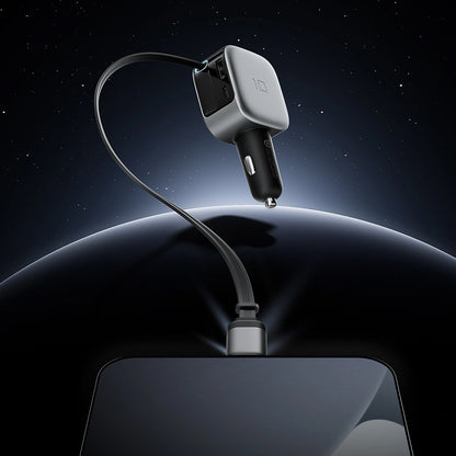 Biloplader med USB-C-kabel Cuktech CC903P Display, 100W, 5A, 1 x USB-A - 1 x USB-C, Grå