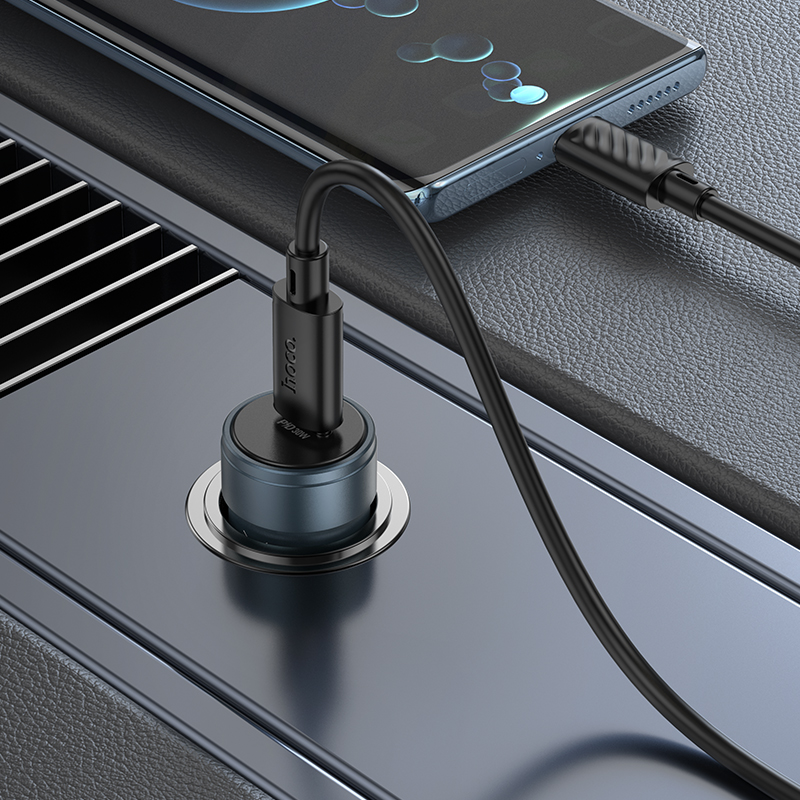Biloplader med USB-C-kabel HOCO Z57, 30W, 3A, 1 x USB-C, Grå