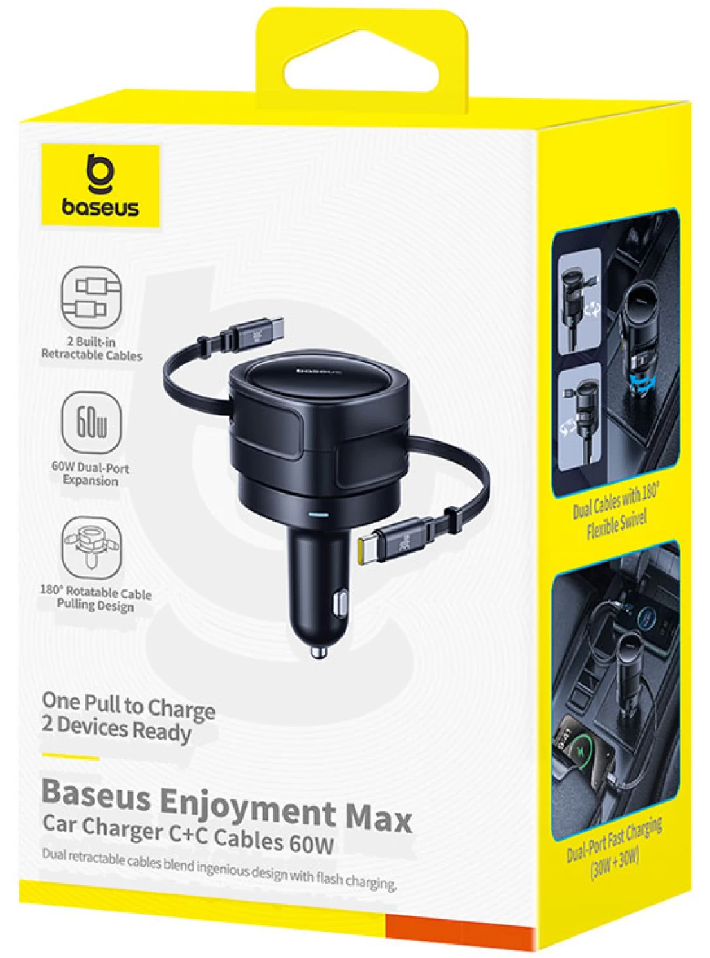 Baseus Enjoyment Max-biloplader med USB-C-kabel, 60 W, sort C00035507121-01