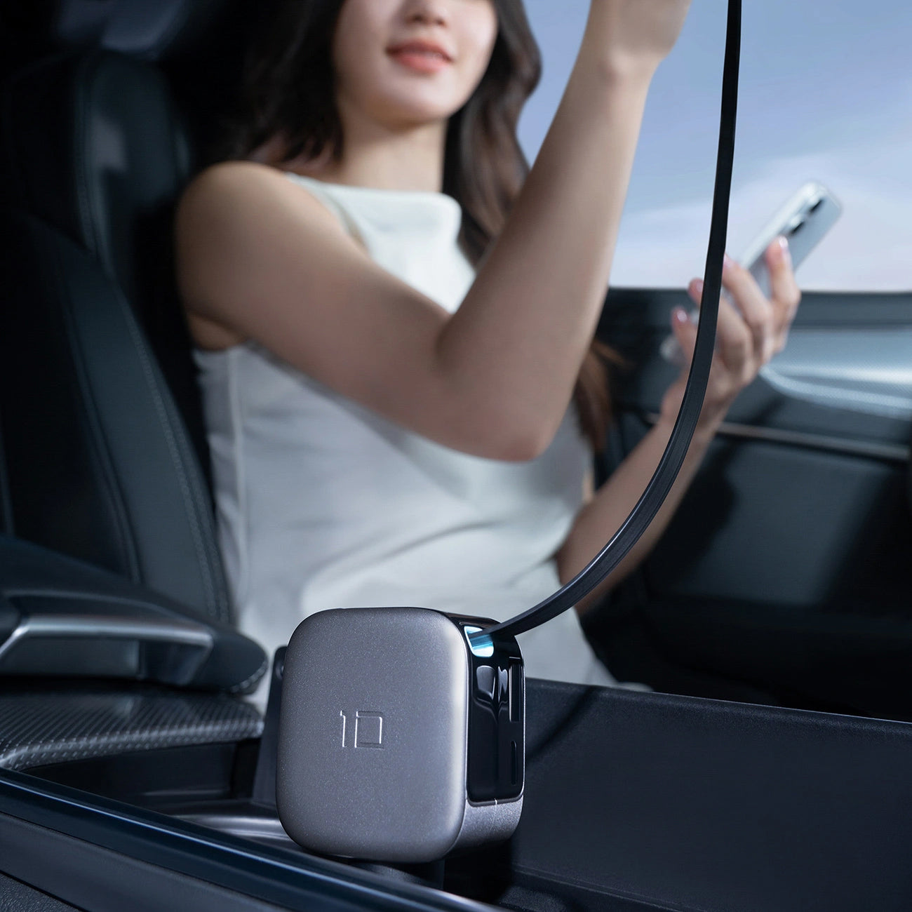 Biloplader med USB-C-kabel Cuktech CC903P Display, 100W, 5A, 1 x USB-A - 1 x USB-C, Grå