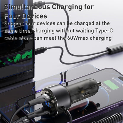 Biloplader med USB-C / Lightning-kabel Yesido Y58 Display, 60W, 3A, 1 x USB-A - 1 x USB-C, Grå