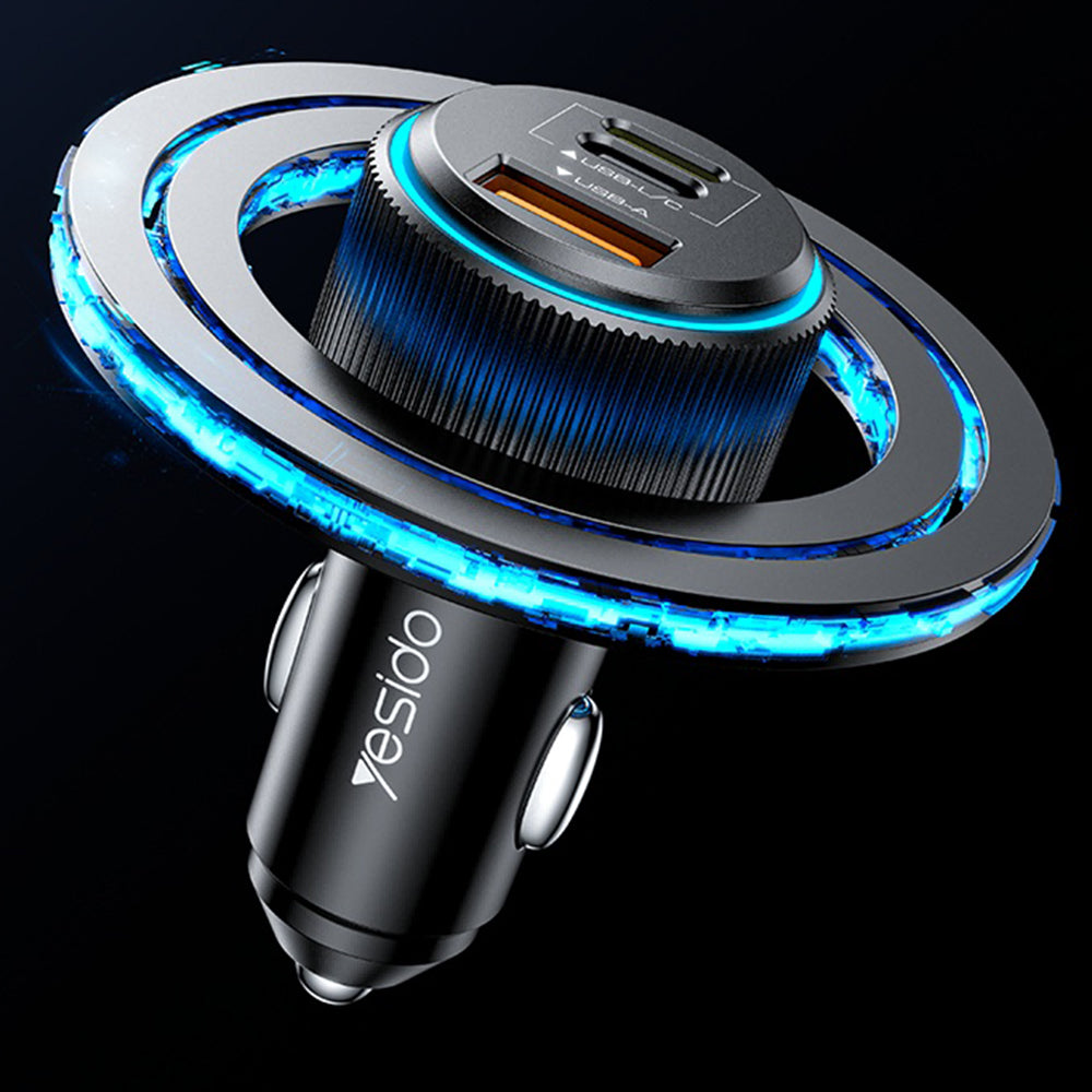 Biloplader med Lightning-kabel Yesido Y60, 38W, 3A, 1 x USB-A - 2 x USB-C, Sort