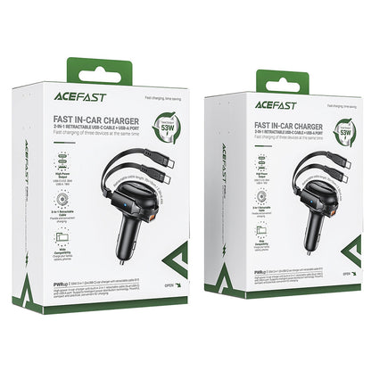 Biloplader med USB-C kabel Acefast B13, 53W, 3A, 1 x USB-A, Sort