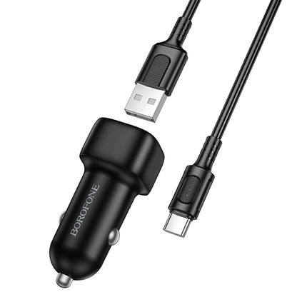 Biloplader med USB-C kabel Borofone BZ34 Cloud, 18W, 3A, 1 x USB-A, Sort