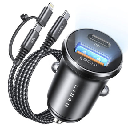 Biloplader med USB-C / Lightning-kabel Lisen, 48W, 3A, 1 x USB-A - 1 x USB-C, Sort YL0223080035