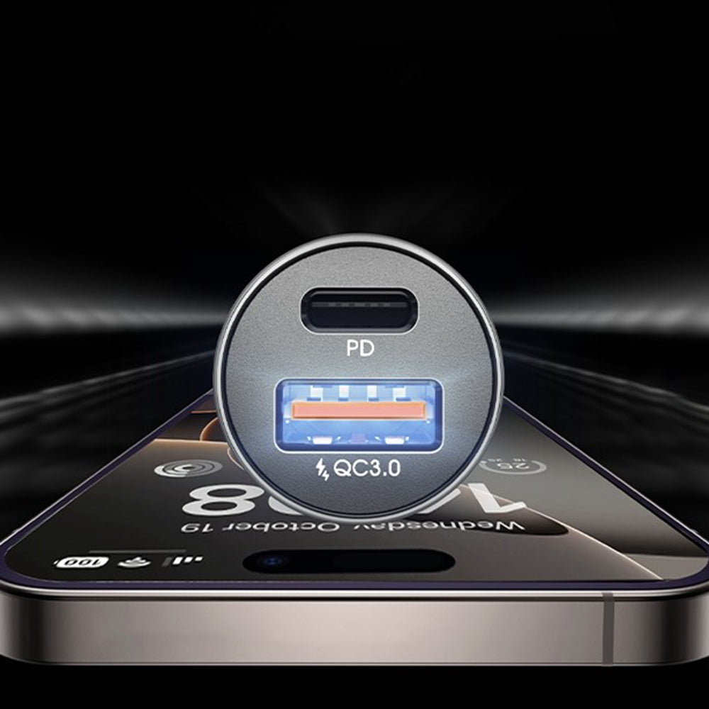 Biloplader med USB-C / Lightning-kabel Lisen, 48W, 3A, 1 x USB-A - 1 x USB-C, Sort YL0223080035