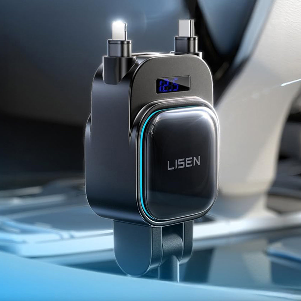 Biloplader med USB-C / Lightning Lisen Display, 96W, 3A, 1 x USB-A - 1 x USB-C, Sort YL0224080017