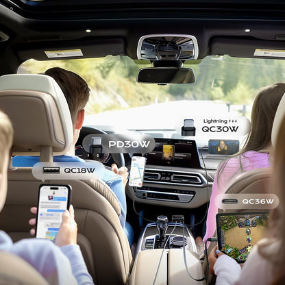 Biloplader med USB-C / Lightning Lisen Display, 96W, 3A, 1 x USB-A - 1 x USB-C, Sort YL0224080017