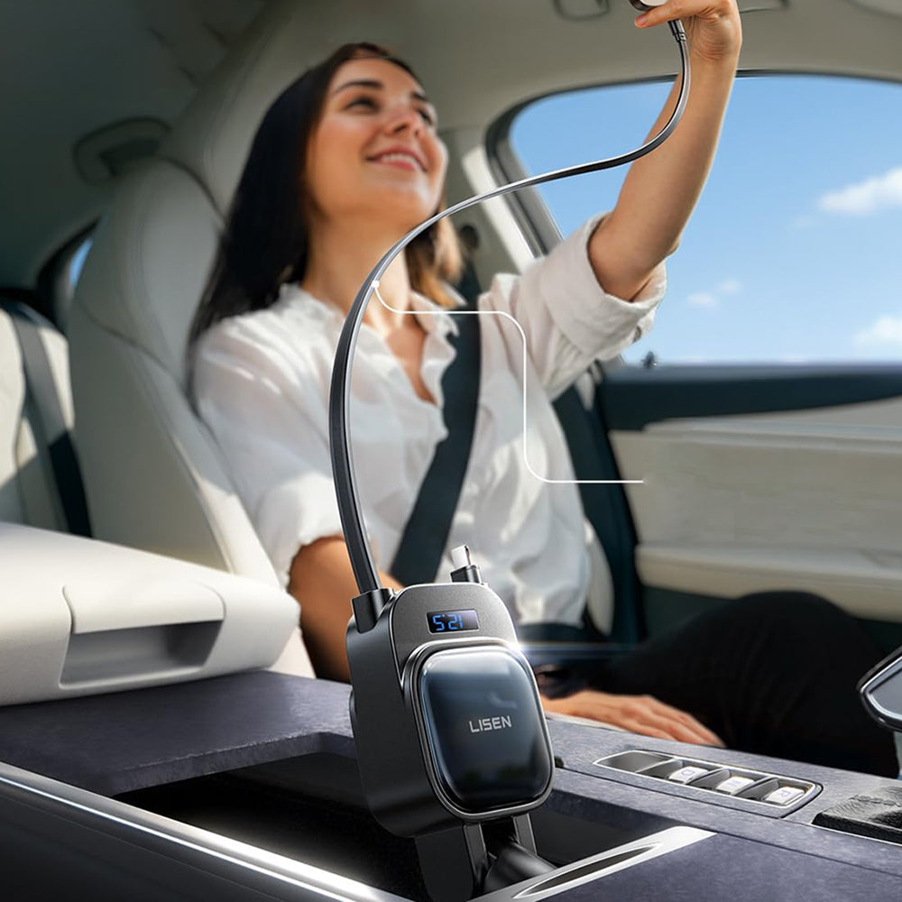 Biloplader med USB-C / Lightning Lisen Display, 96W, 3A, 1 x USB-A - 1 x USB-C, Sort YL0224080017