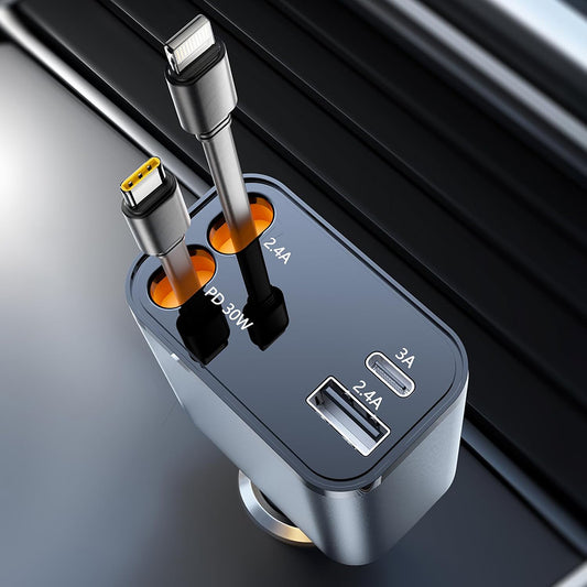 Biloplader med USB-C / Lightning-kabel Techsuit C1 NanoVoltX, 69W, 3A, 1 x USB-A - 1 x USB-C, Grå