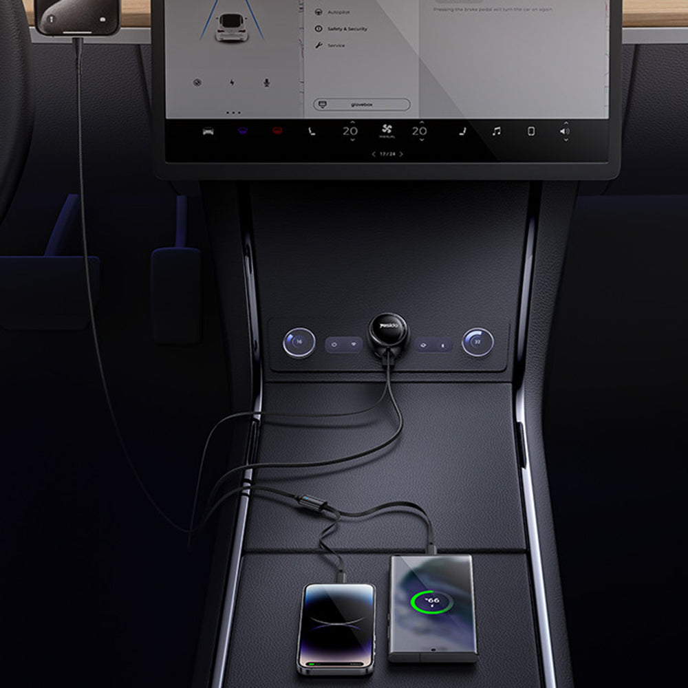 Biloplader med USB-C / Lightning-kabel Yesido Y61, 53W, 3A, 1 x USB-A, Sort