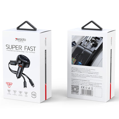 Biloplader med USB-C / Lightning-kabel Yesido Y61, 53W, 3A, 1 x USB-A, Sort