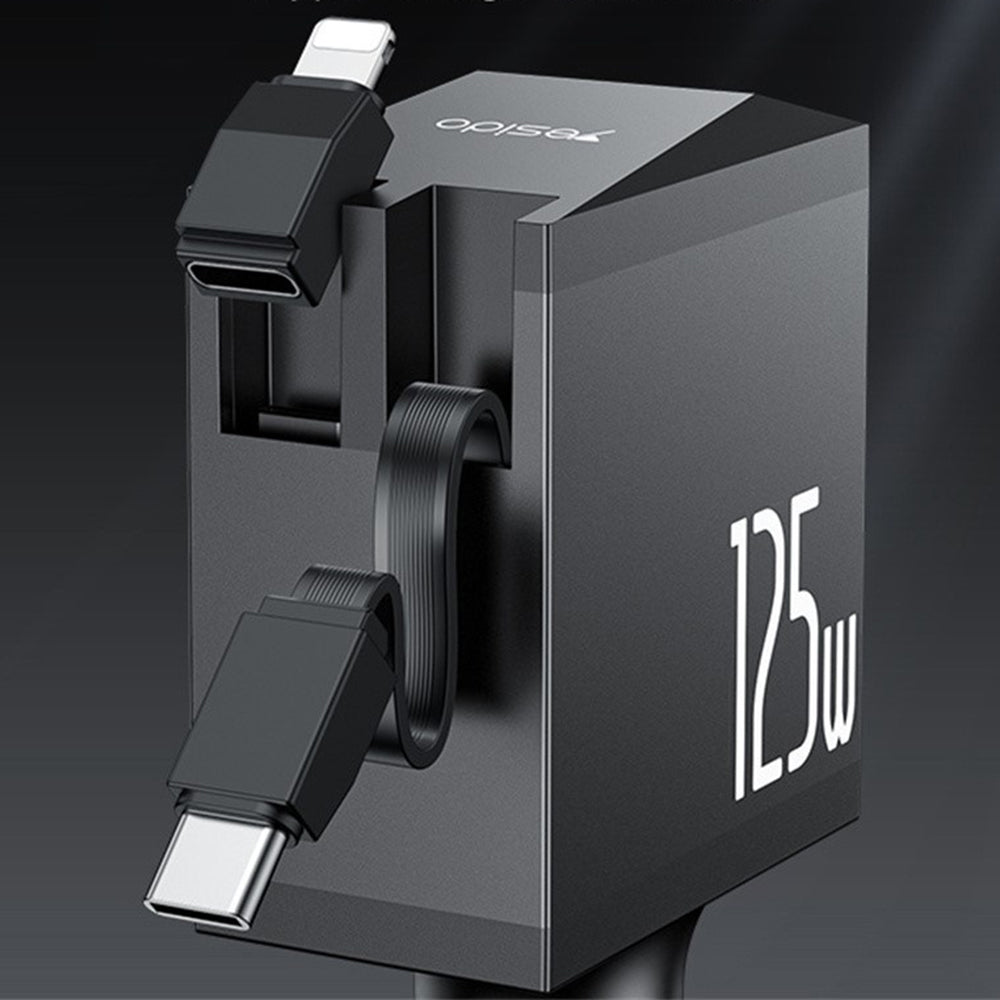 Biloplader med USB-C / Lightning-kabel Yesido Y71 Display, 125W, 3A, 1 x USB-A - 1 x USB-C, Sort