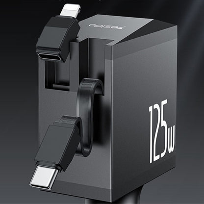 Biloplader med USB-C / Lightning-kabel Yesido Y71 Display, 125W, 3A, 1 x USB-A - 1 x USB-C, Sort