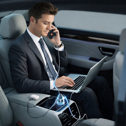 Biloplader med USB-C kabel Lisen, 170W, 5A, 1 x USB-A - 2 x USB-C, Sort YL0225060006