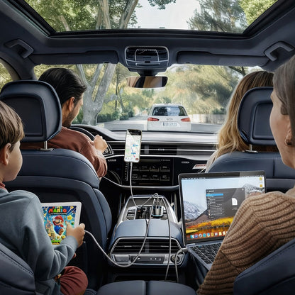 Biloplader med USB-C kabel Lisen, 170W, 5A, 1 x USB-A - 2 x USB-C, Sort YL0225060006