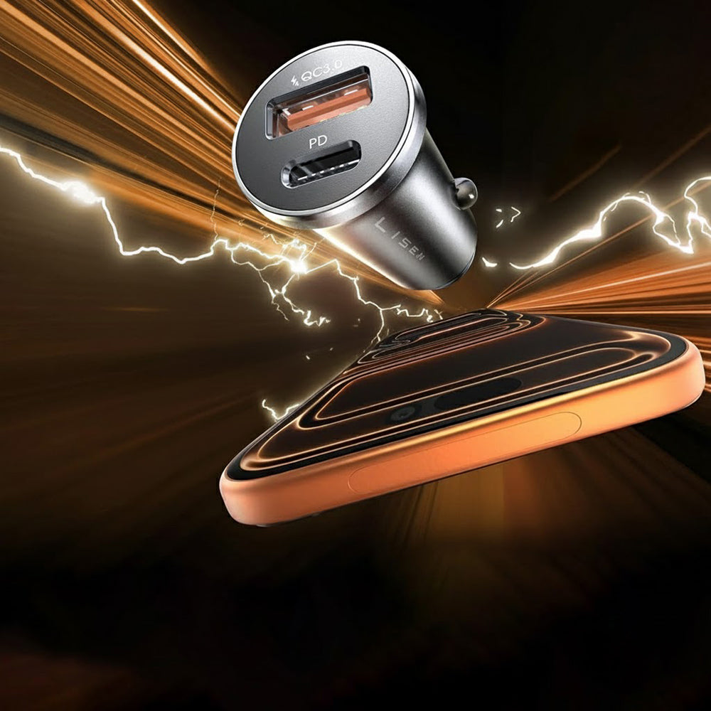 Biloplader med USB-C kabel Lisen, 51W, 3A, 1 x USB-A - 1 x USB-C, Marineblå Sort YL0223080047