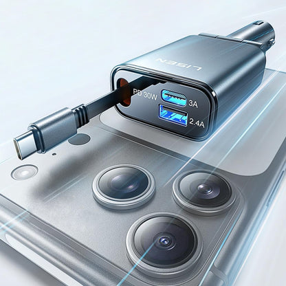 Lisen USB-C Car Charger with Cable, 57W, 3A, 1 x USB-A - 1 x USB-C, Black YL0325010016