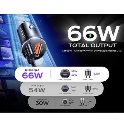 Biloplader med USB-C kabel Lisen, 83W, 3.25A, 1 x USB-A - 1 x USB-C, Sølv YL0223110003