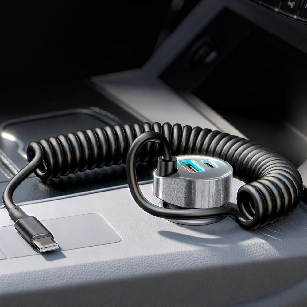 Biloplader med USB-C kabel Lisen, 90W, 3A, 1 x USB-A - 1 x USB-C, Sort YL0223120020