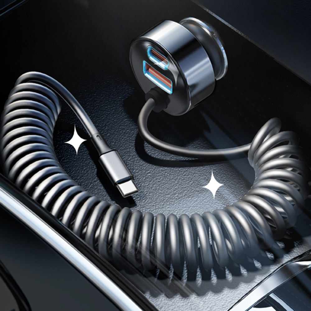 Biloplader med USB-C kabel Lisen, 90W, 3A, 1 x USB-A - 1 x USB-C, Sort YL0223120020