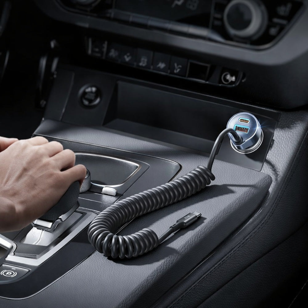 Biloplader med USB-C kabel Lisen, 90W, 3A, 1 x USB-A - 1 x USB-C, Sort YL0223120020