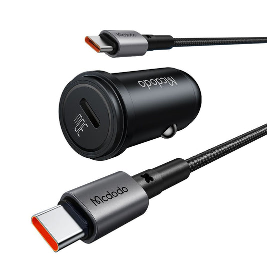 Biloplader med USB-C kabel McDodo CC-7493 Obsidian, 30W, 3A, 1 x USB-C, Sort