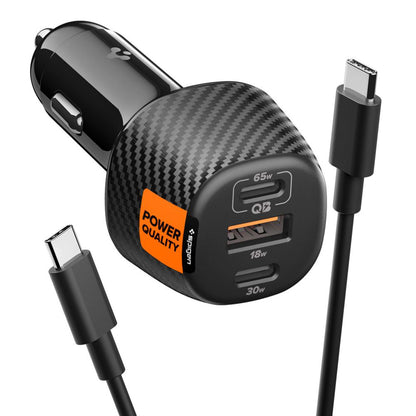 Biloplader med USB-C kabel Spigen EV1133, 113W, 3.25A, 1 x USB-A - 2 x USB-C, Sort