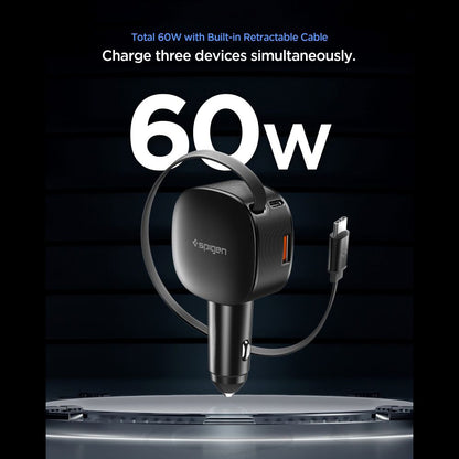 Biloplader med USB-C kabel Spigen EV603BT Essential, 60W, 3A, 1 x USB-A - 1 x USB-C, Sort