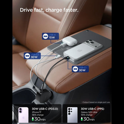Biloplader med USB-C kabel Spigen EV603BT Essential, 60W, 3A, 1 x USB-A - 1 x USB-C, Sort